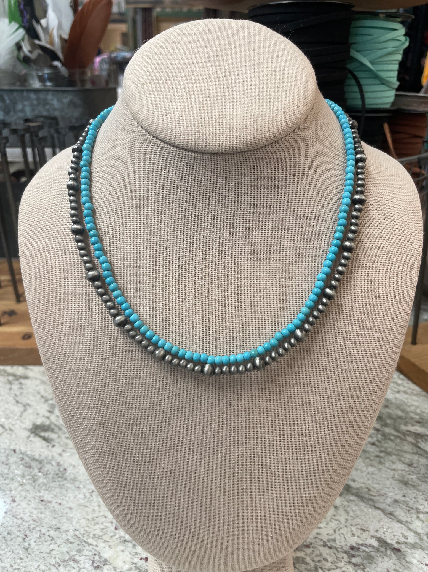 Two-Strand Turquoise & Navajo Pearl Necklace