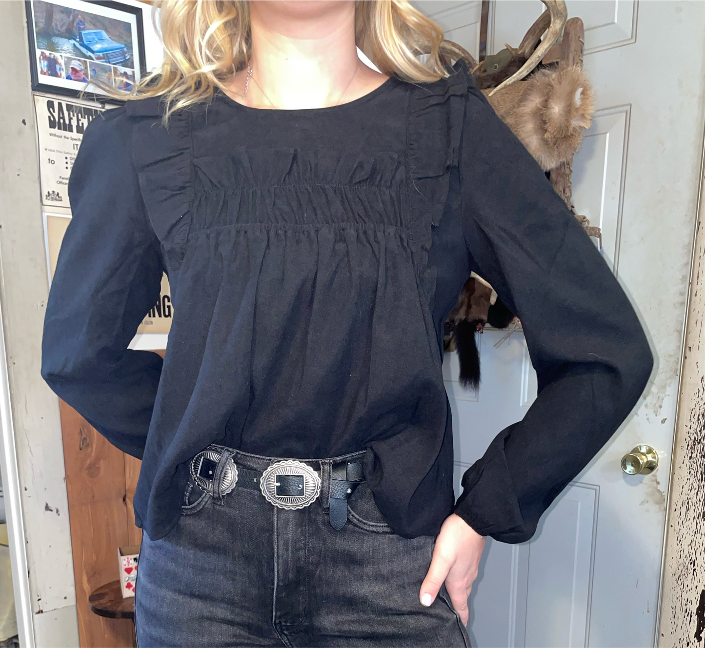 Sage Creek Ruffle Shoulder Top in Black