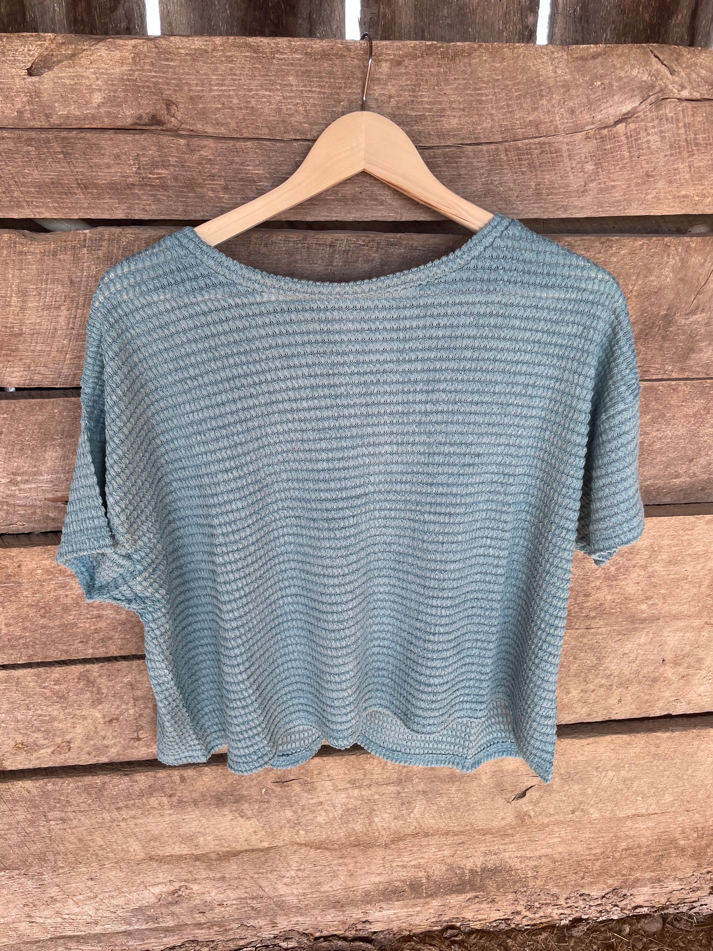 Basic Boxy Waffle Knit Top in Dusty Turquoise