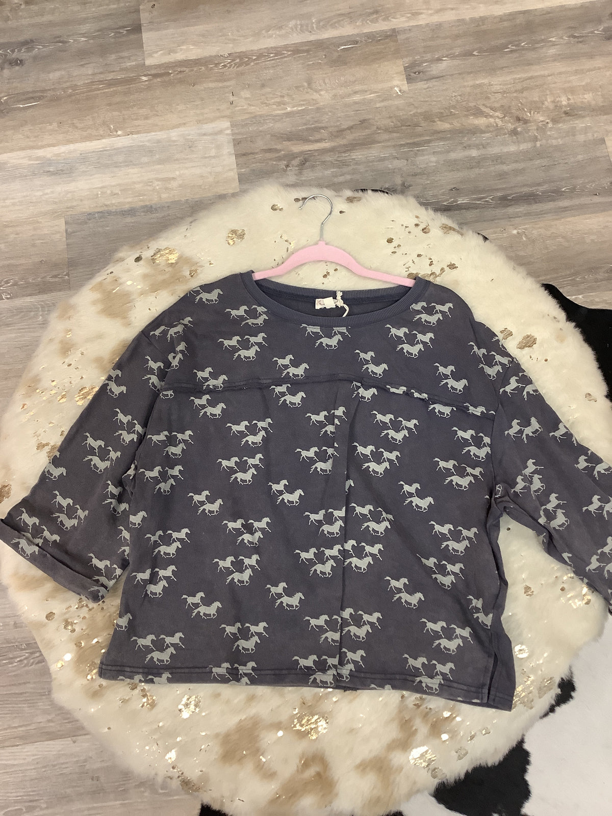 Wild Horses 3/4 Sleeve Terry Top