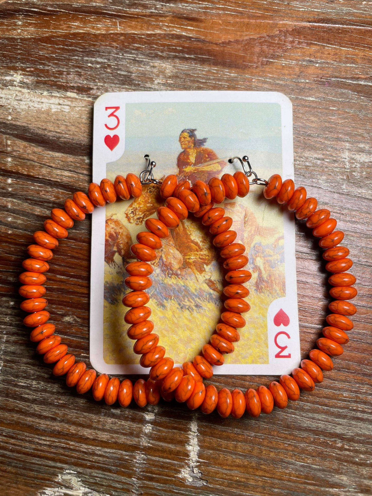Orange Spiney Beaded Hoop Earrings