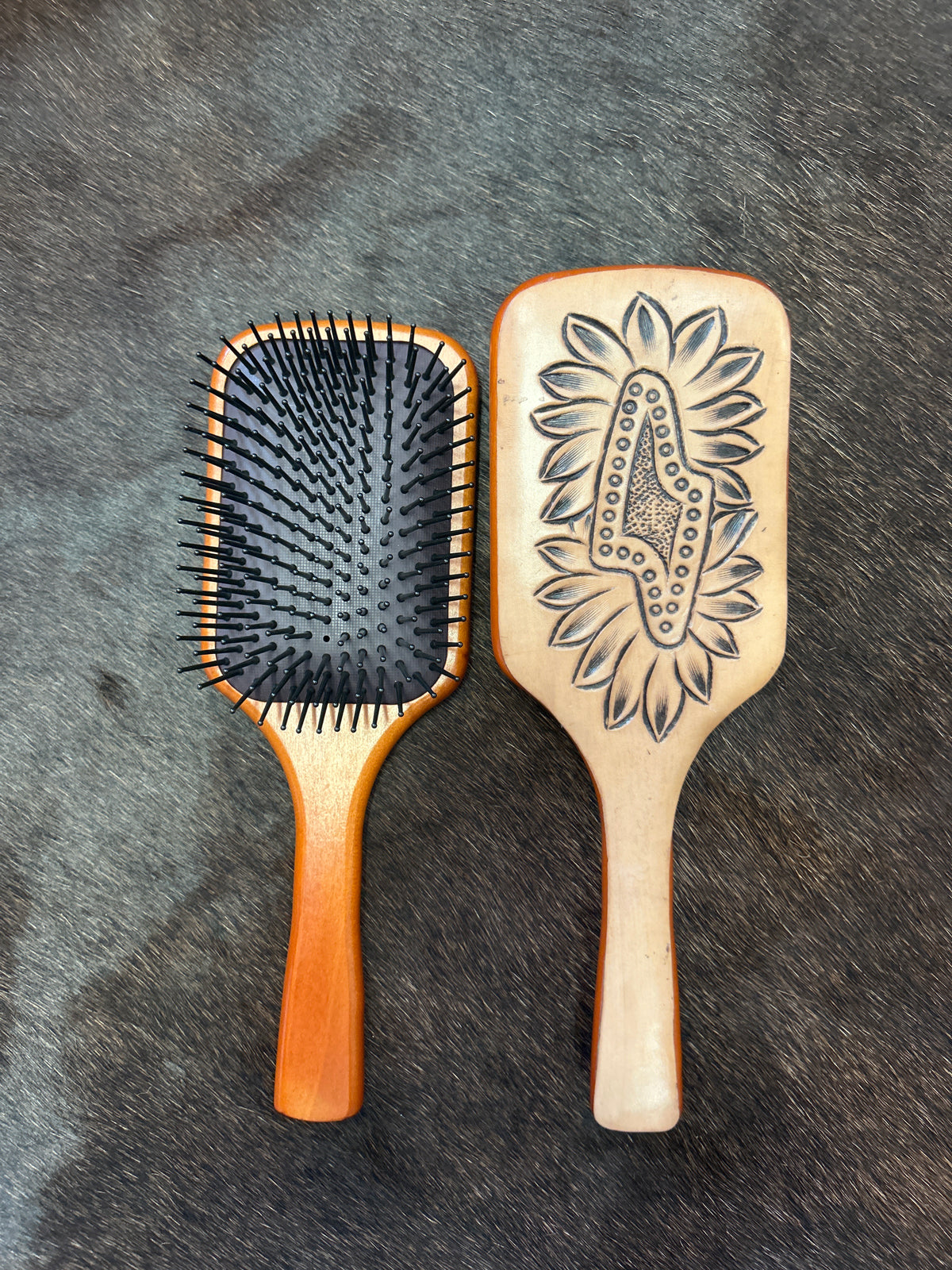 Leather Paddle Brush // Lightning Bolt
