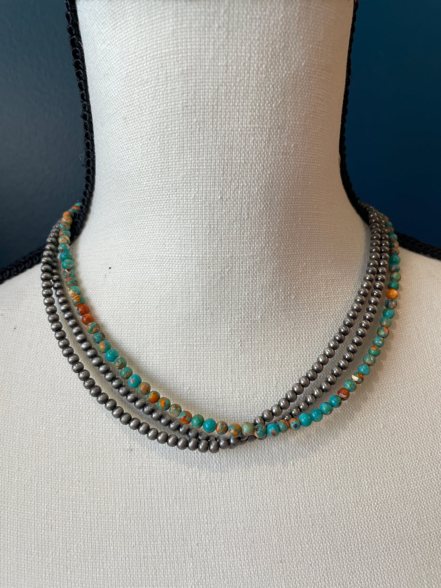 Three Strand Navajo Pearl & Multi-Stone Necklace
