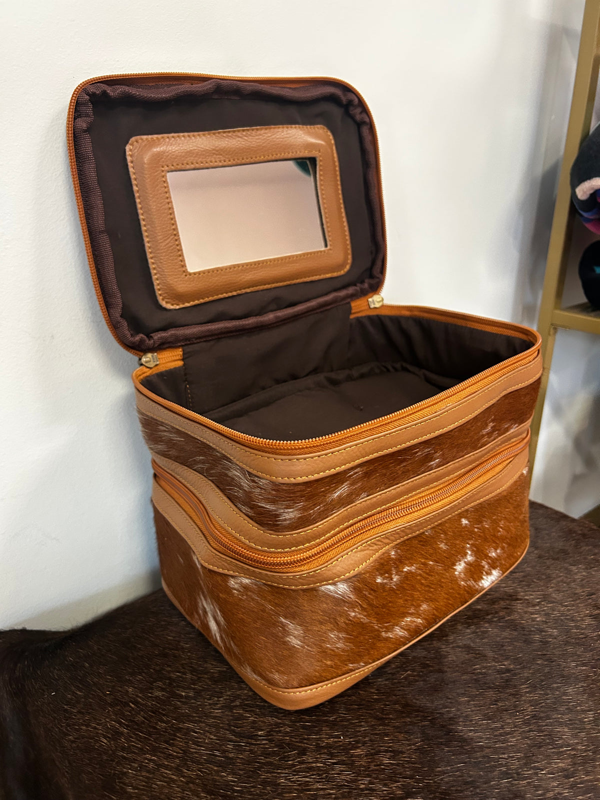 Double Decker Cowhide Makeup Bag