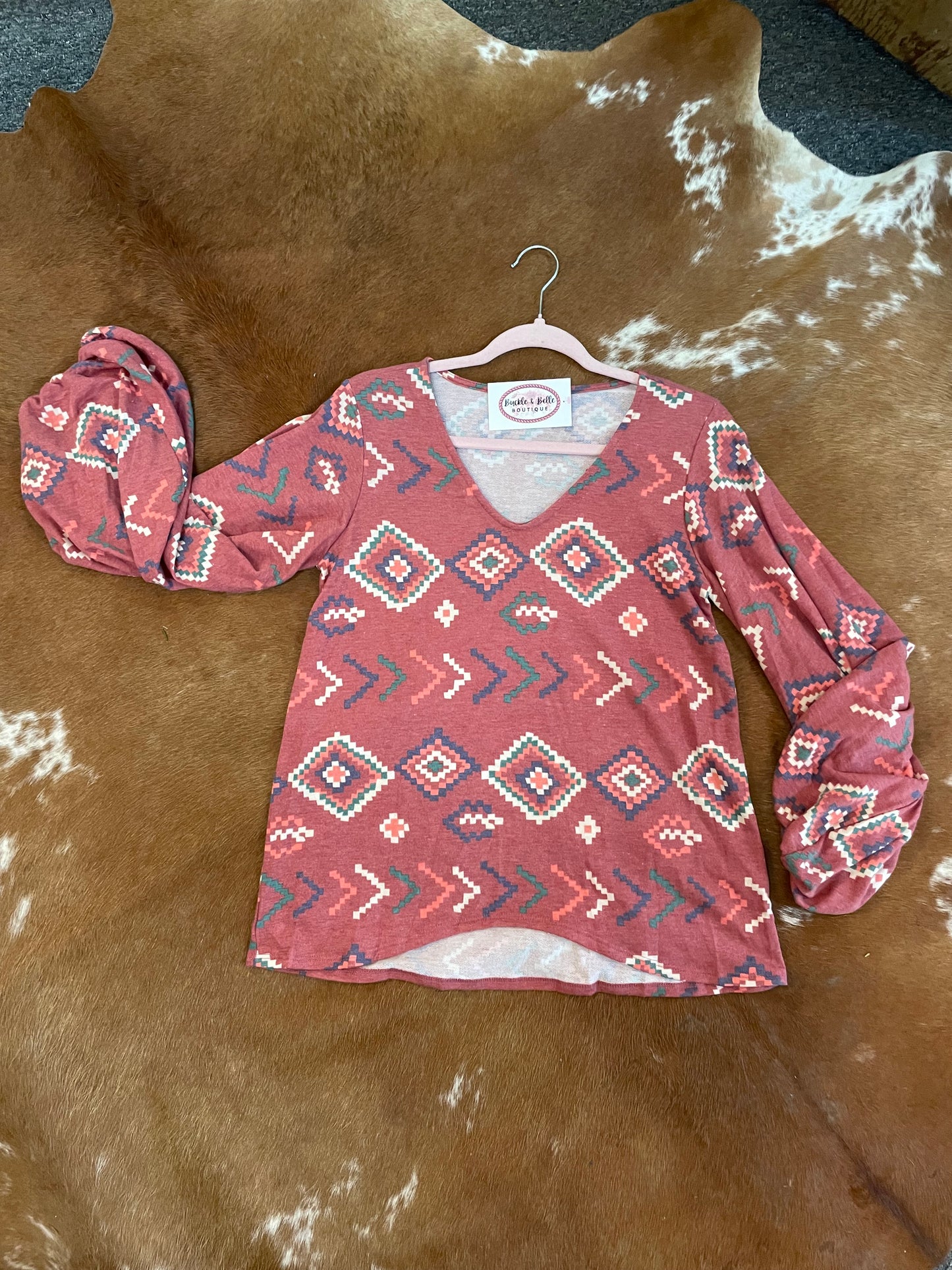 Della Bubble Sleeve Aztec Top