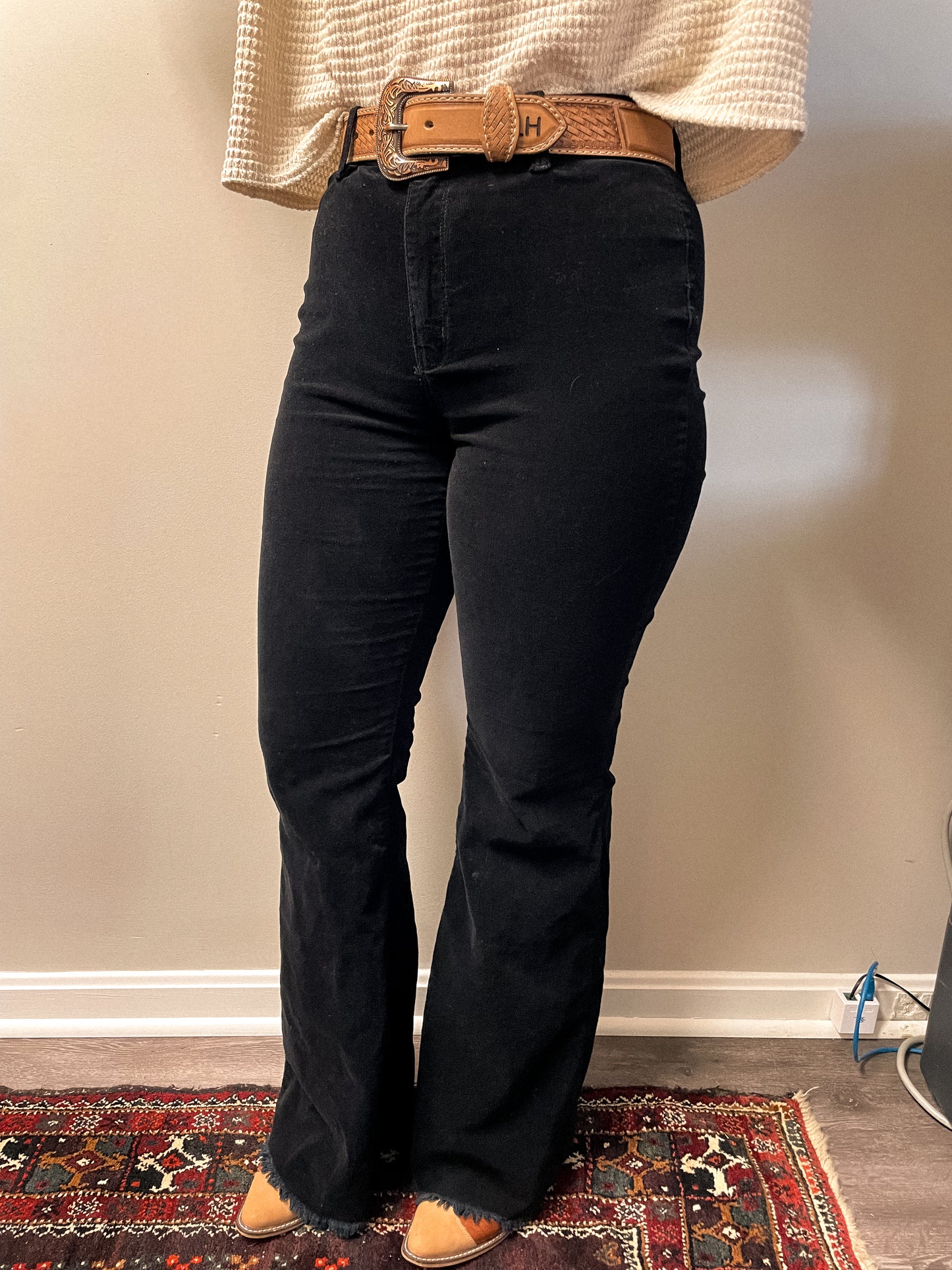 Corduroy Flare Jeans in Black