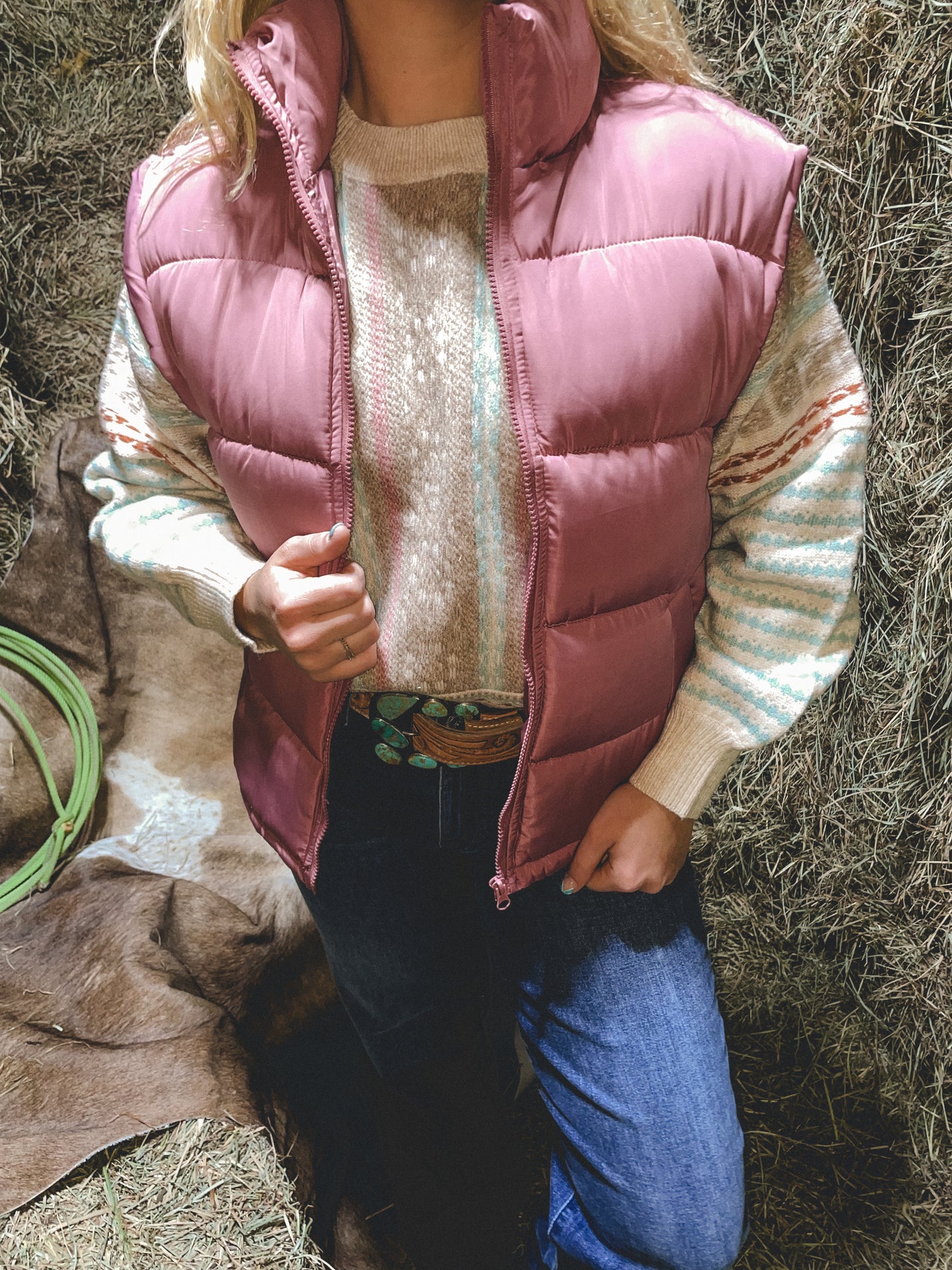 Basic Puffer Vest in Rose