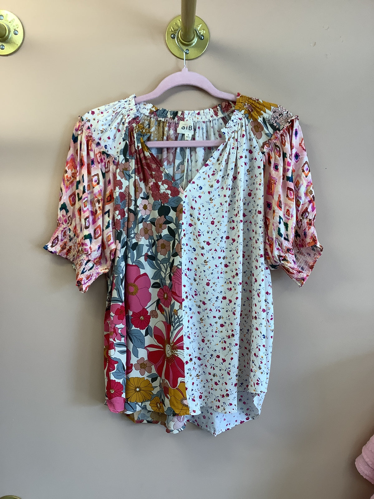 Printed Patchwork Peasant Top