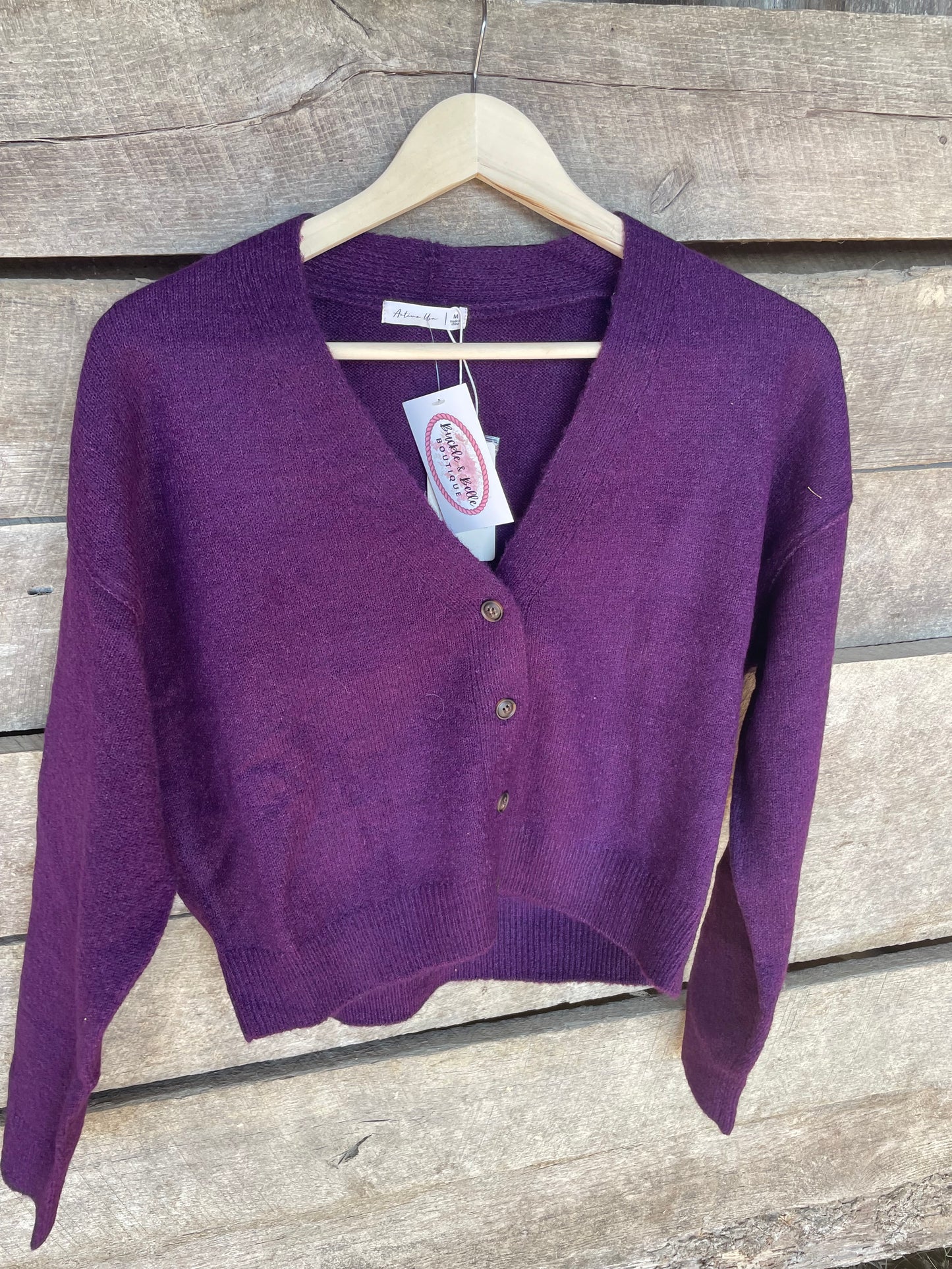 Basic Cropped Cardigan Sweater in Purple