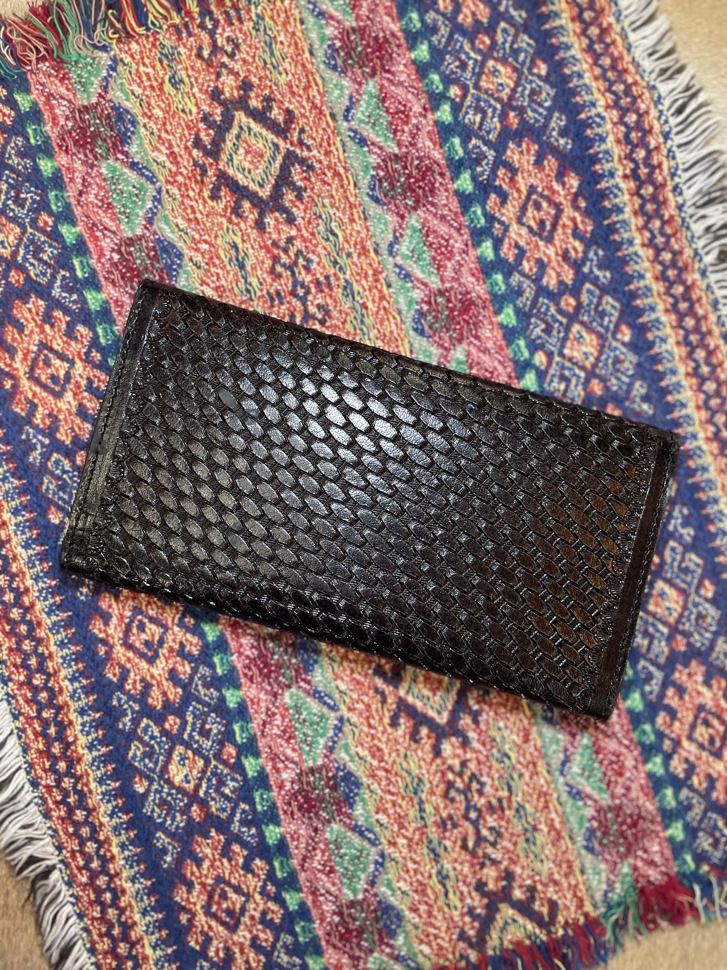 Basketweave Leather & Cowhide Tri-fold Wallet
