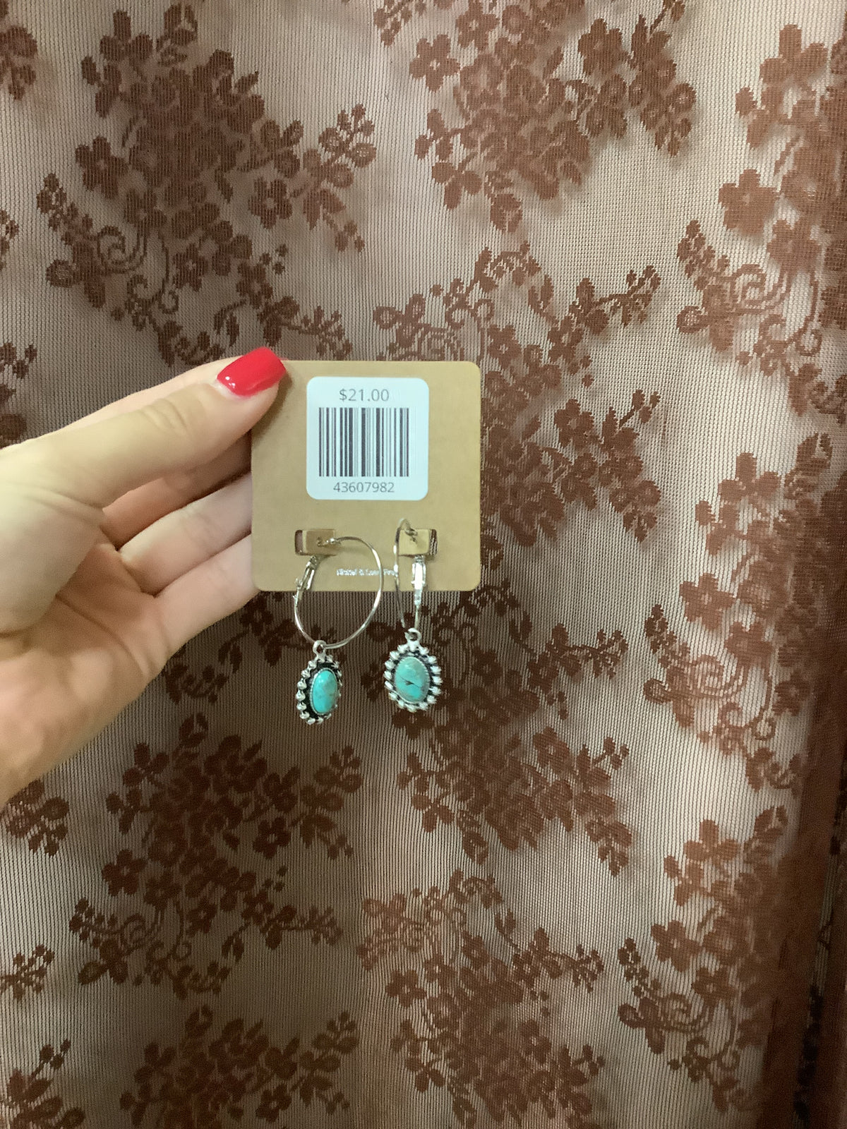 Western Hoop Earrings with Turquoise Charm