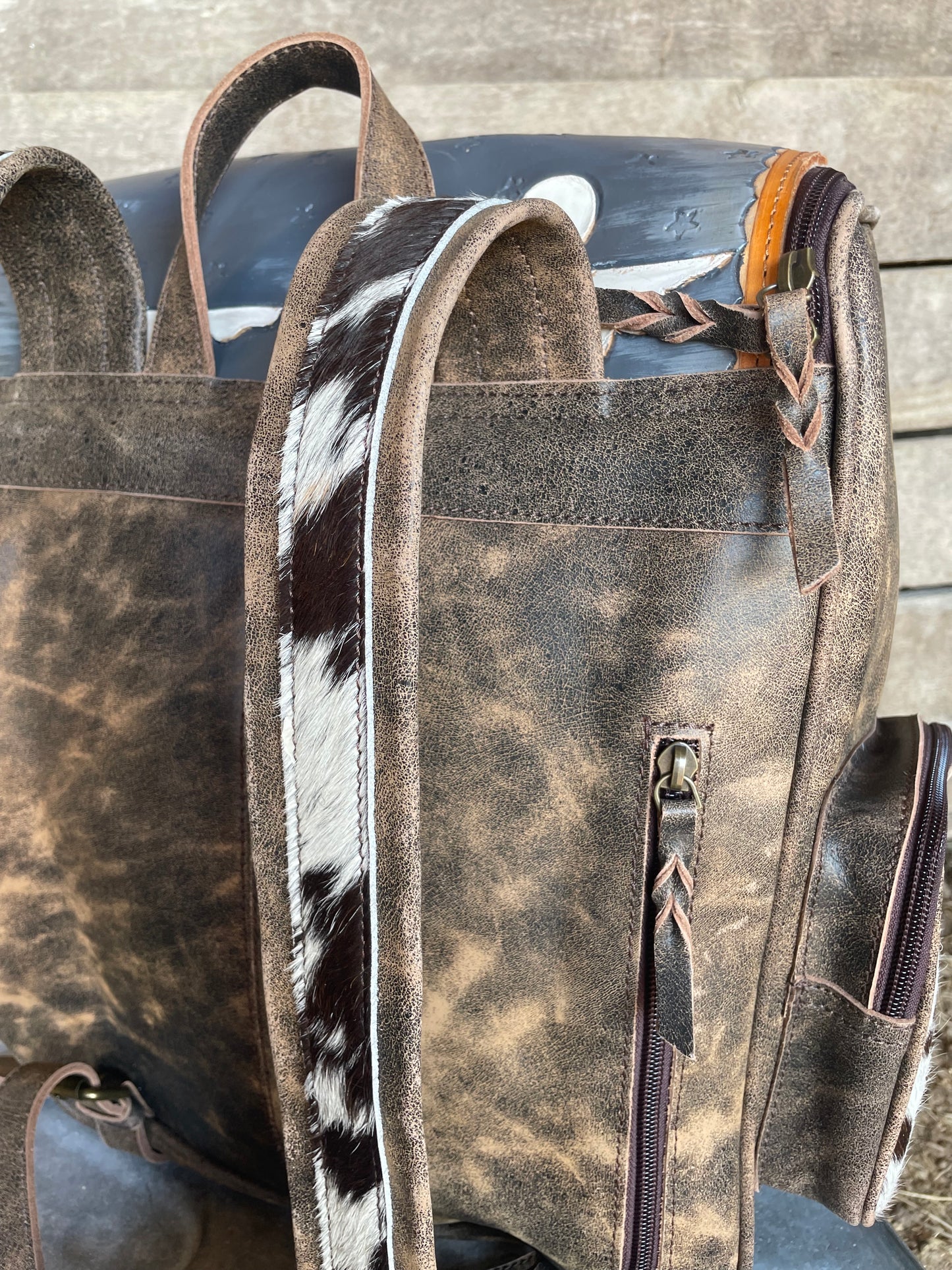 Space Cowboy Tooled Leather & Cowhide Backpack