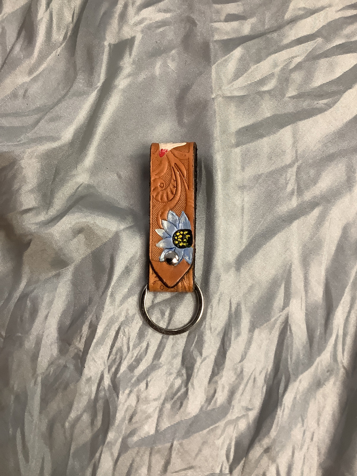 Blue Daisy Leather Keychain