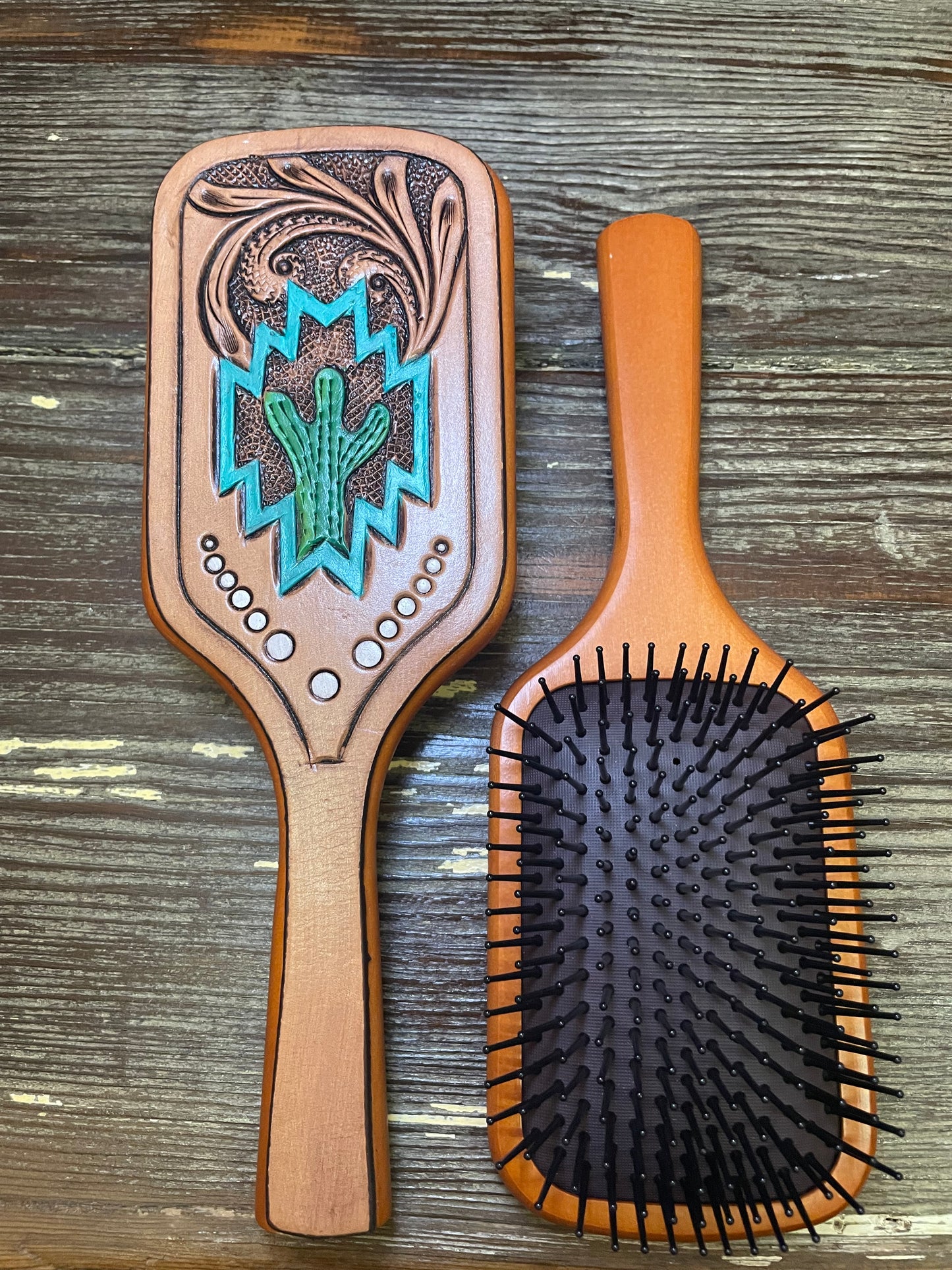 Genuine Tooled Leather Hair Brush