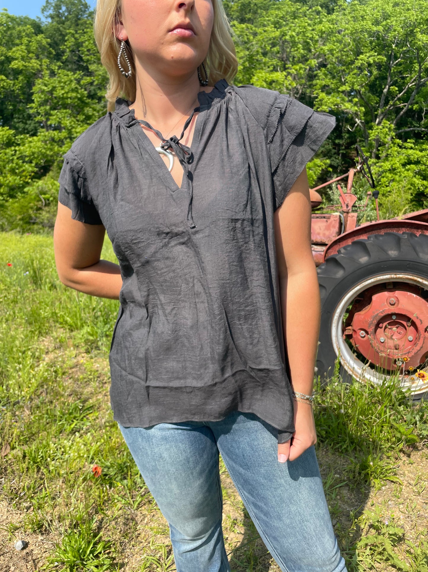 Sheer Ruffle Sleeve Top