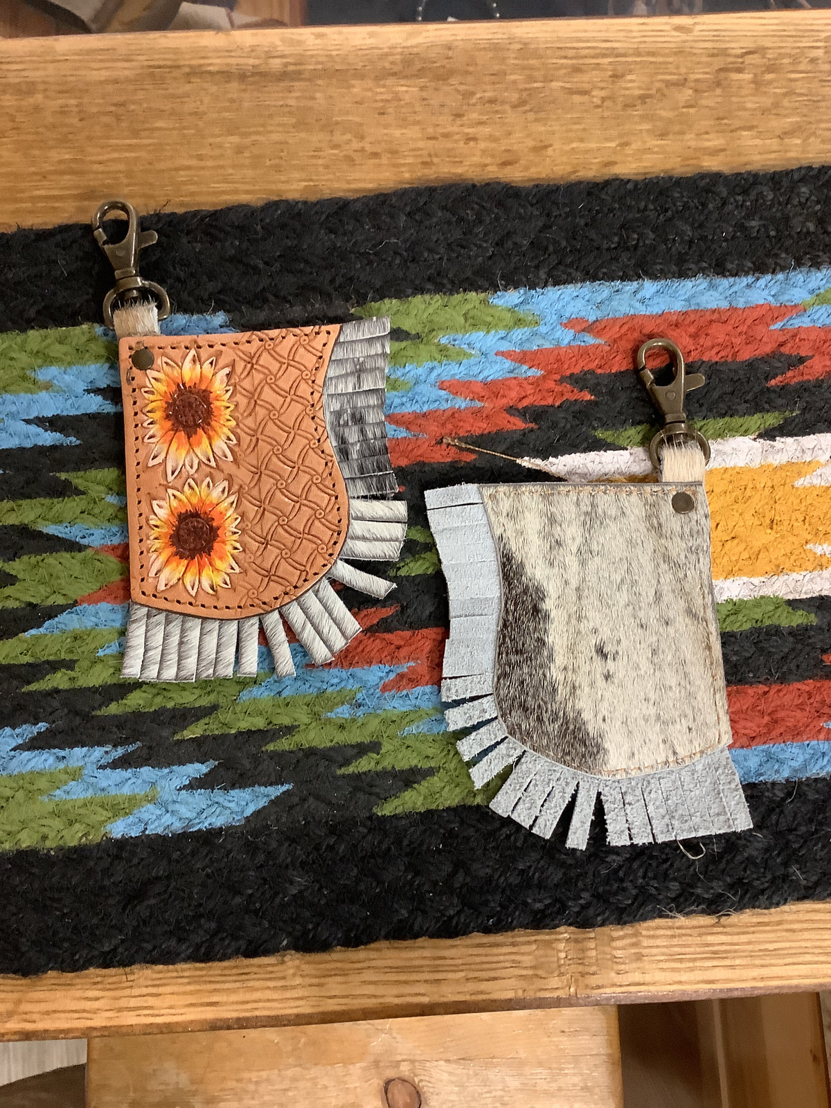 Sunflower Cowhide Patch Keychain