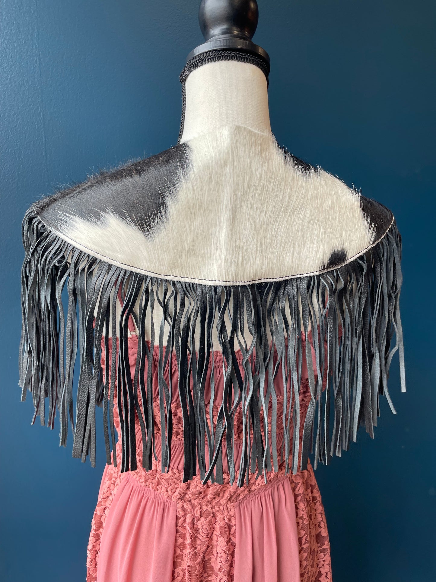 Genuine Cowhide Fringe Statement Cape // Black