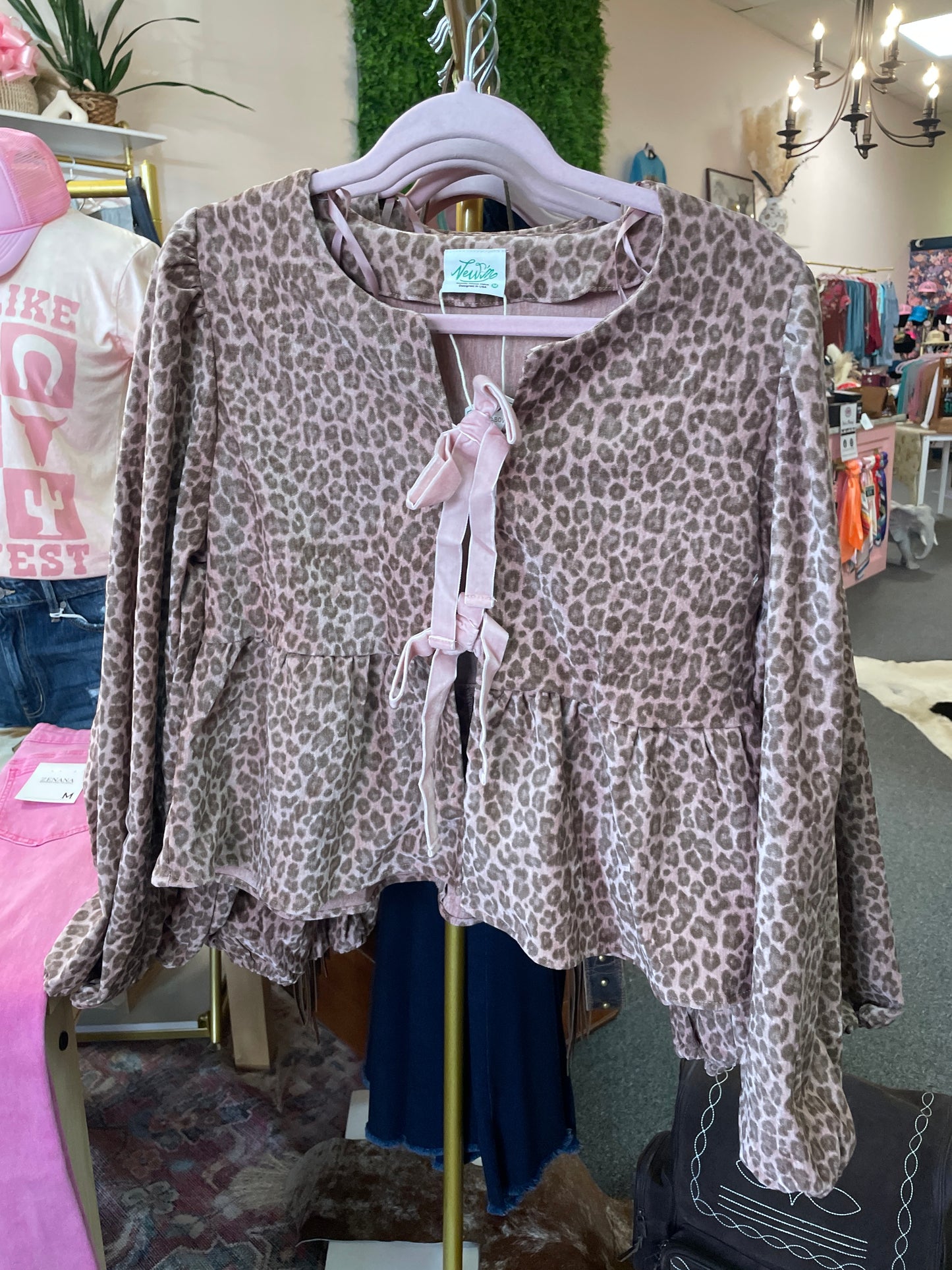 Cheetah Print Tie Front Blouse