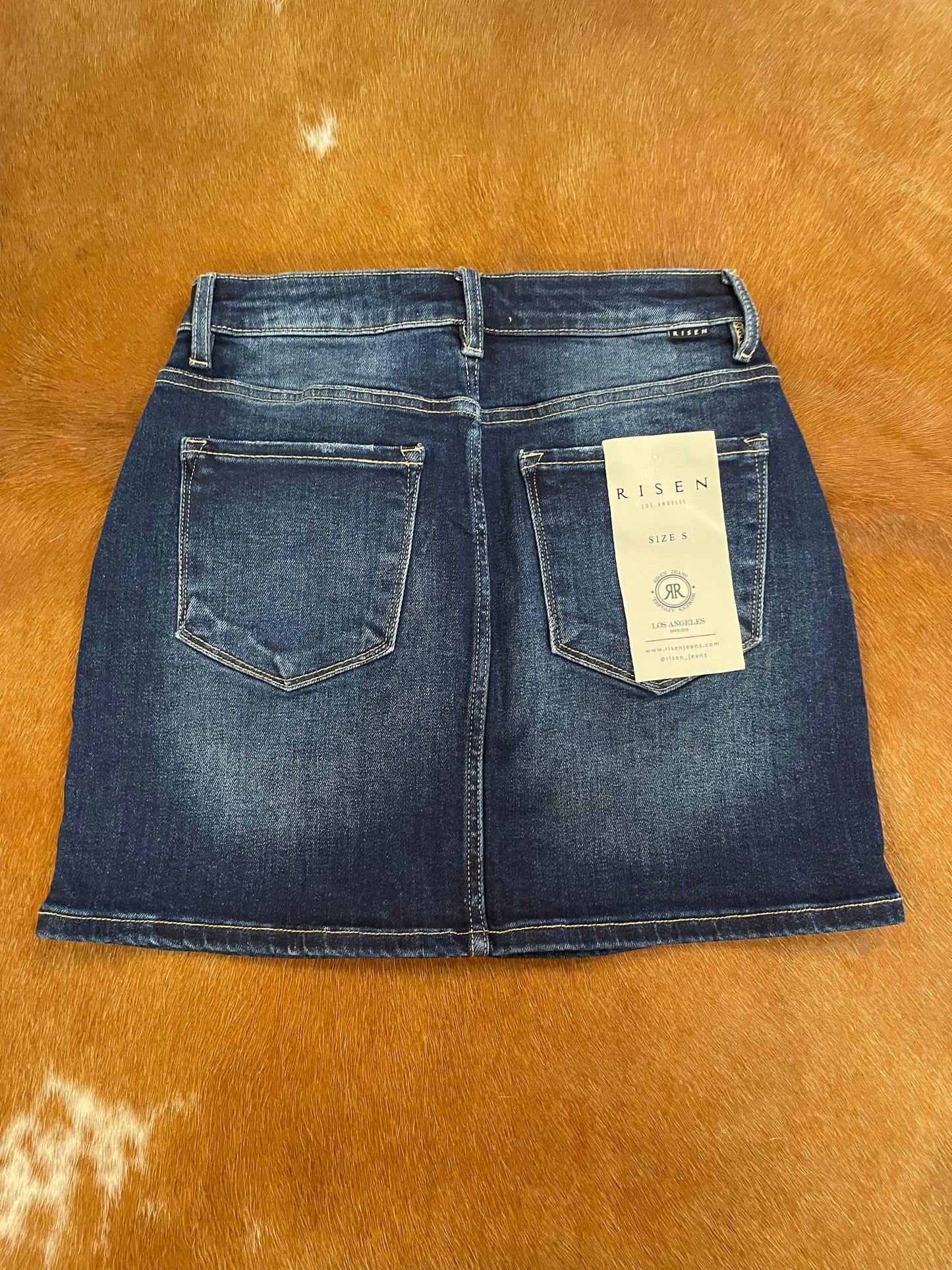 Risen Stretchy Denim Mini Skirt // Dark Wash