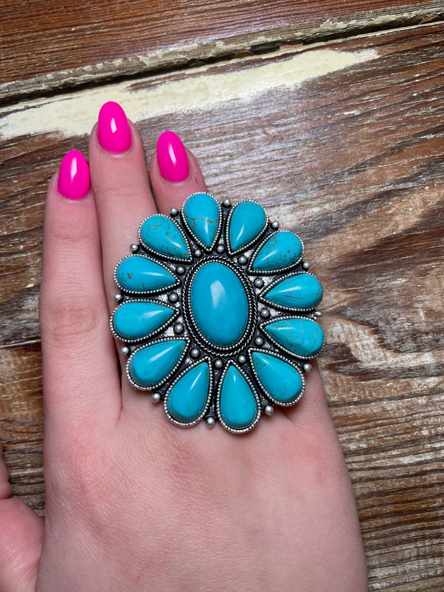 Turquoise Squash Blossom Statement Ring