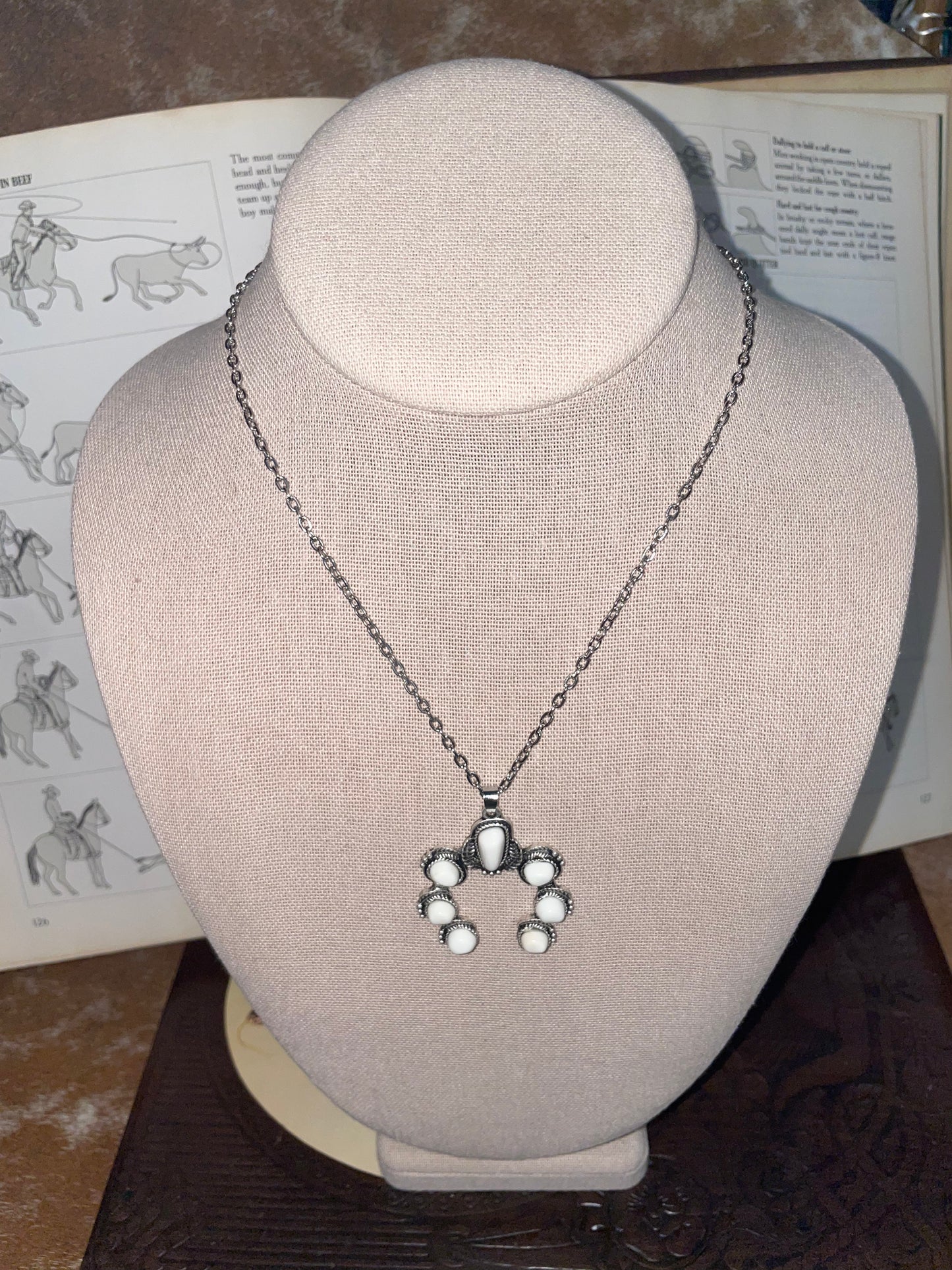 White Buffalo Squash Blossom Pendant Necklace