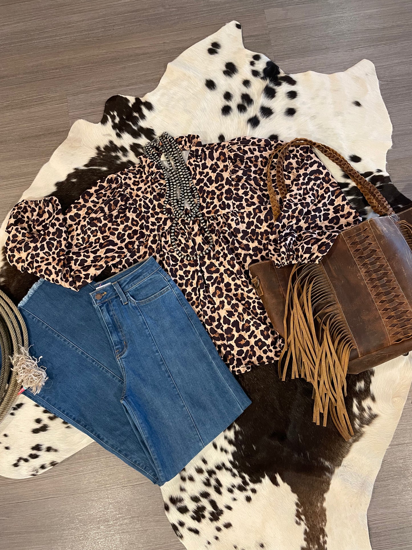 Cheetah Print Balloon Sleeve Blouse