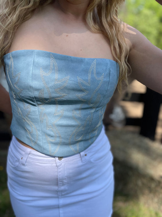 Arizona Boot Stitch Corset Top in Powder Blue