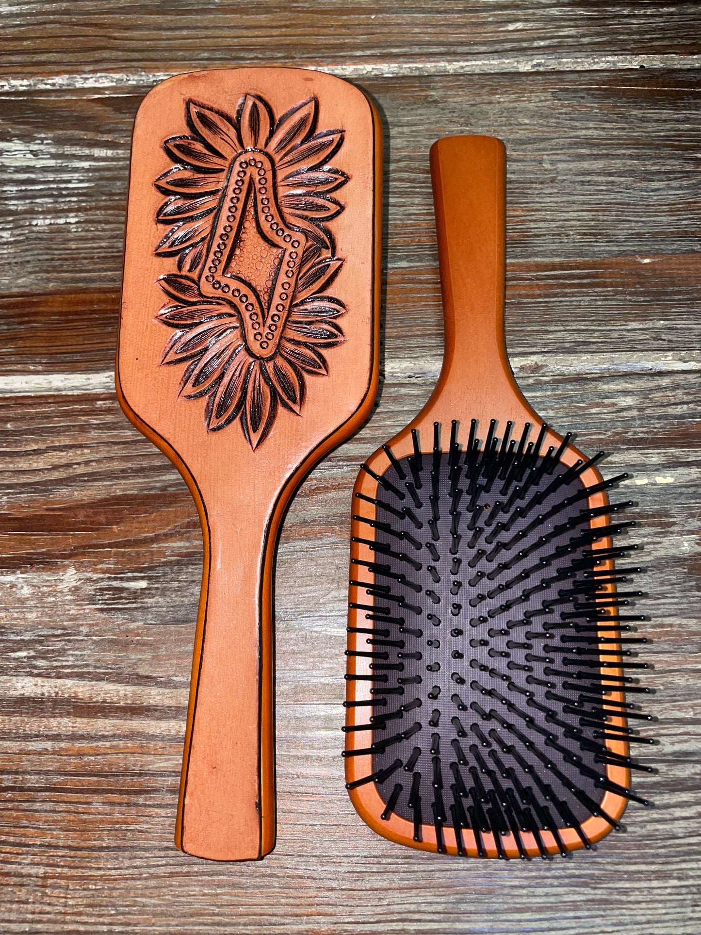 Tooled Leather Hair Brush