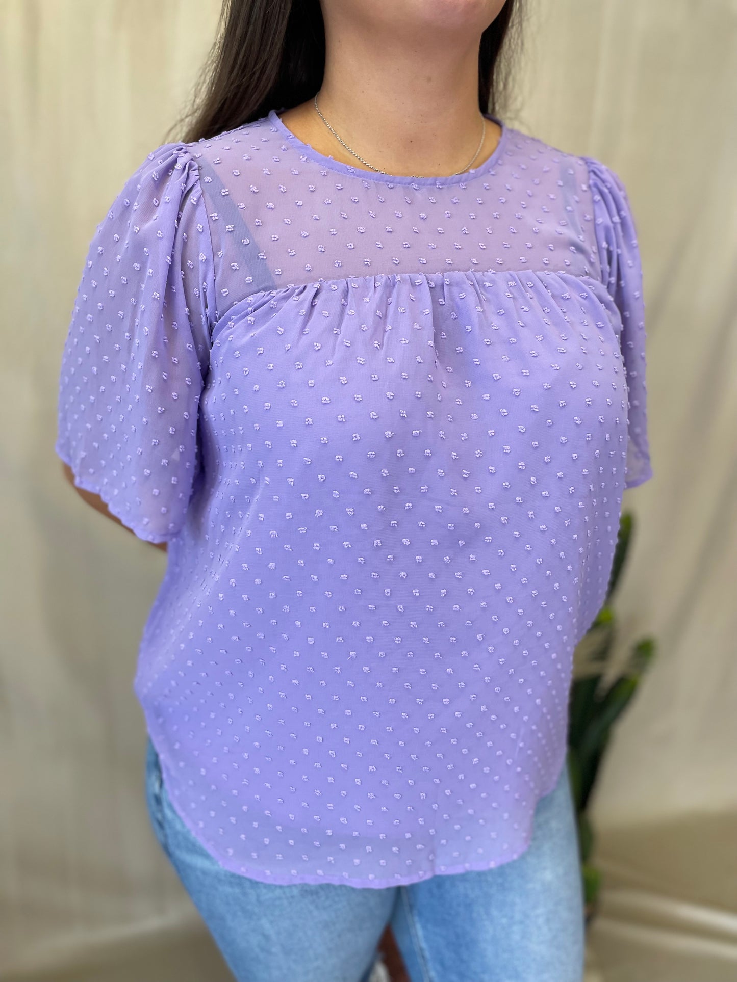 Basic Swiss Dot Top in Lilac