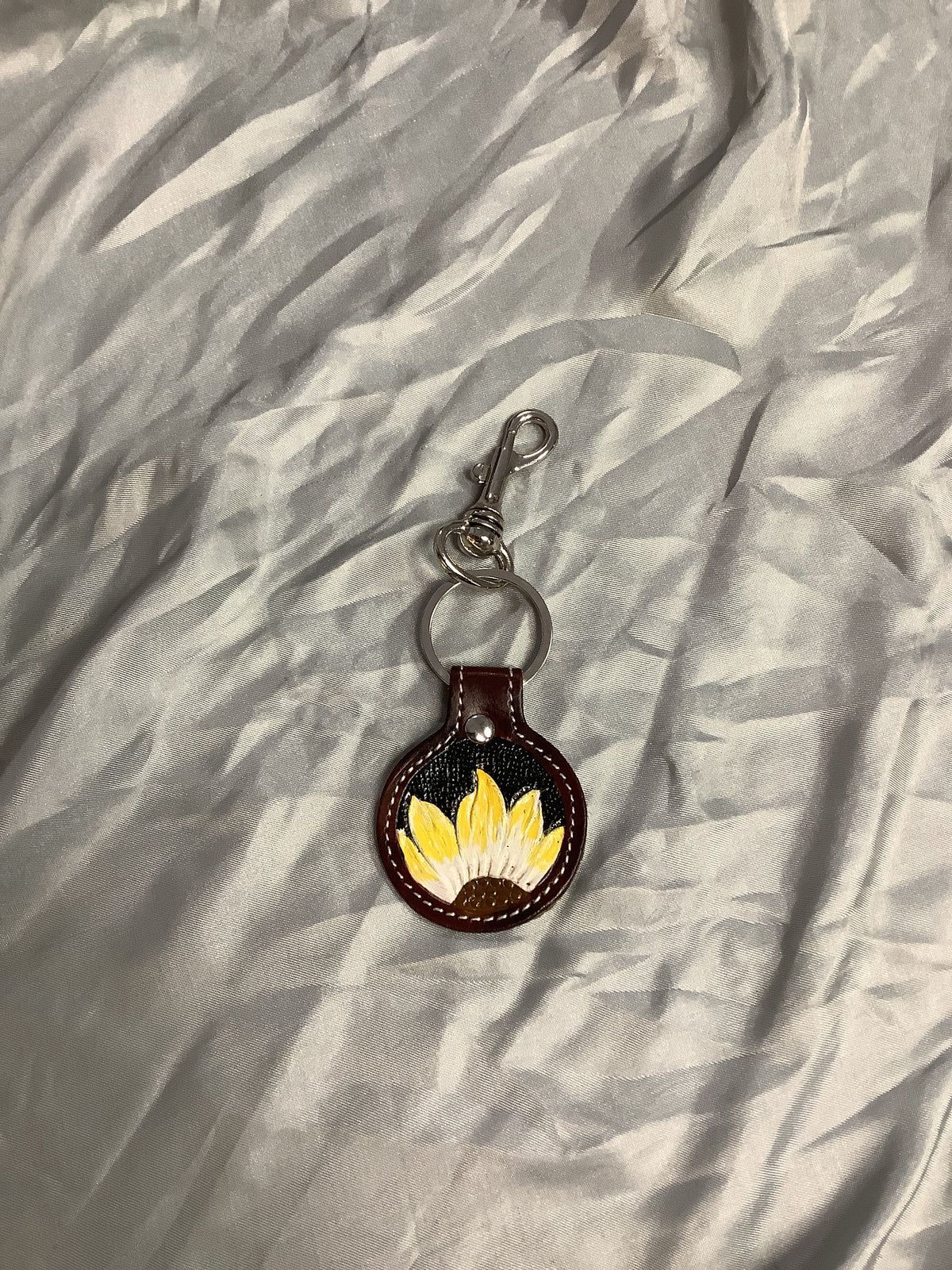 Sunflower Cowhide Circle Keychain