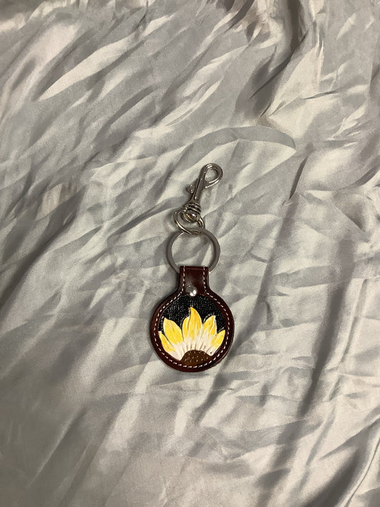 Sunflower Cowhide Circle Keychain
