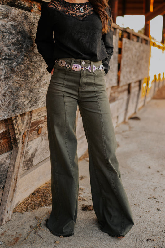 Reno Wide Leg Jeans in Army