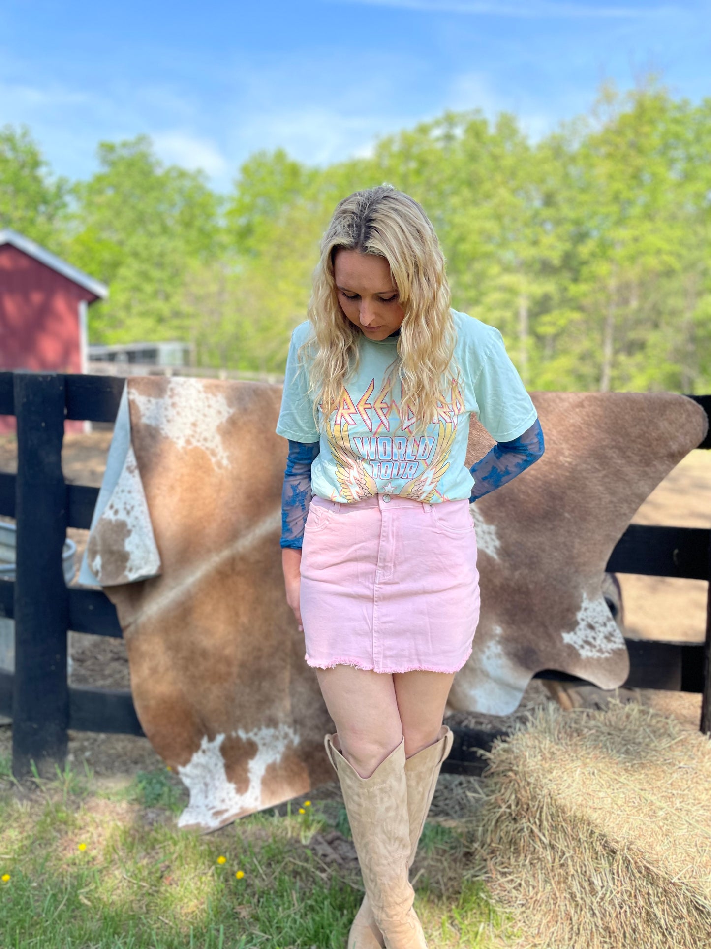 Zenana Denim Mini Skirt in Pink