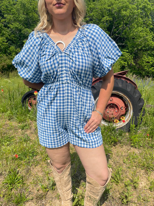 American Honey Gingham Romper