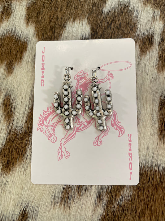 Cactus Earrings // White Stones