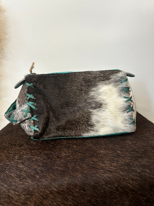 Small Cow Hide Cosmetic Bag // Turquoise