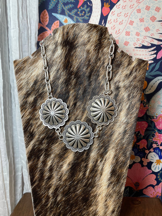 Chain Link Triple Concho Necklace