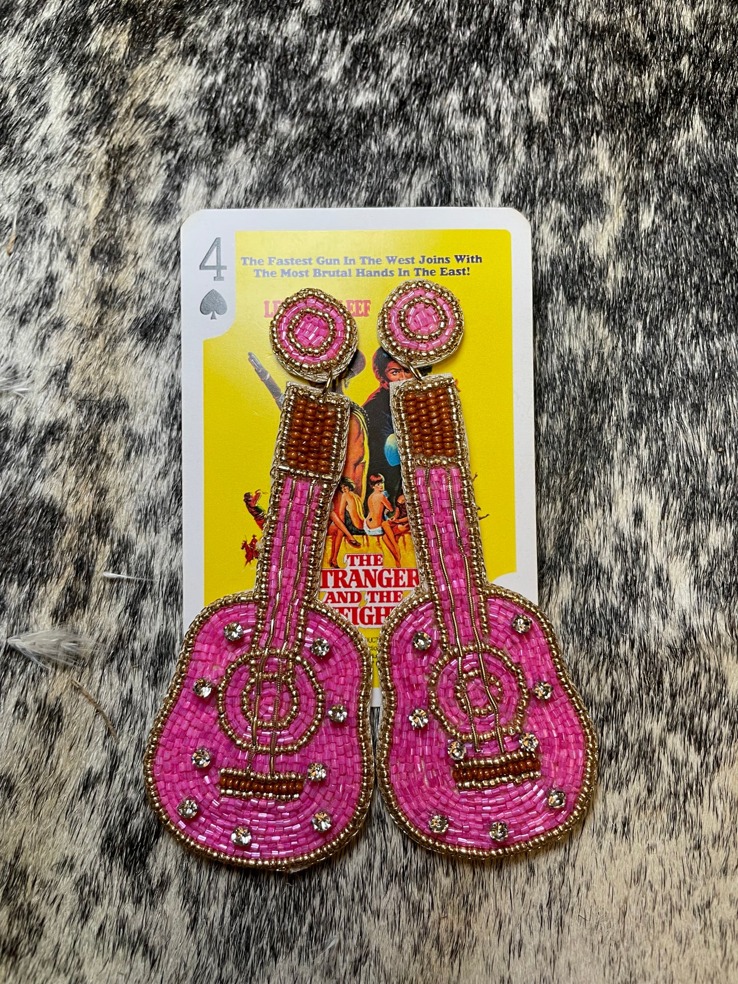 Pink Guitar Novelty Earrings