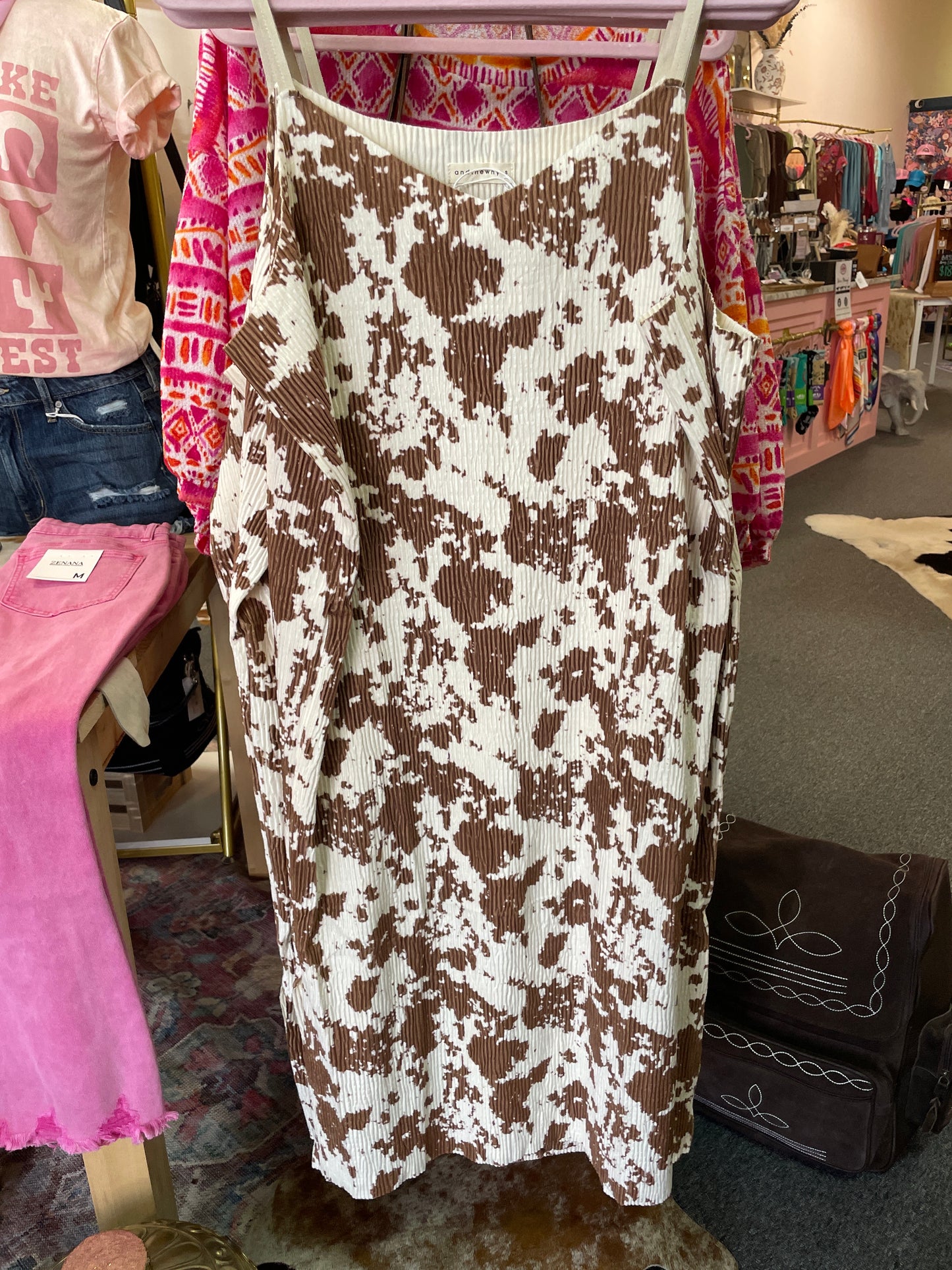 Ribbed Cow Print Cami Dress