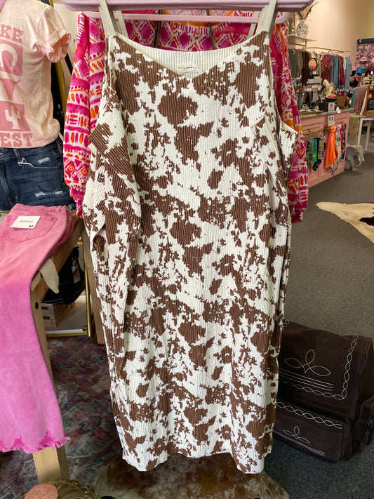 Ribbed Cow Print Cami Dress