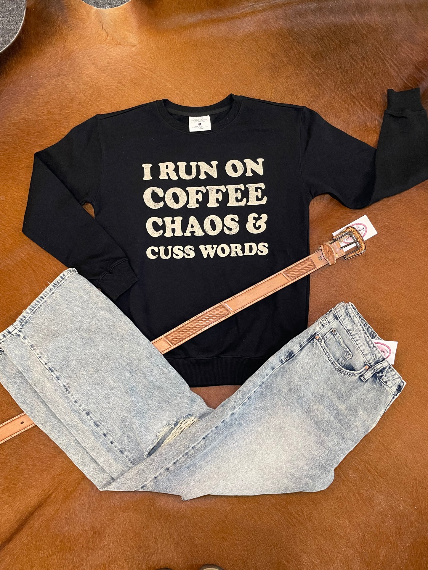 Coffee & Chaos Crewneck Sweatshirt in Black