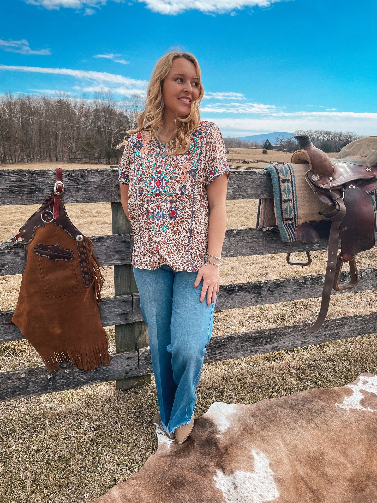 Cobblestone Embroidered Top