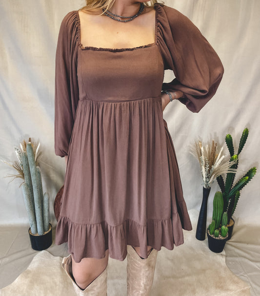 Taya Smocked Dress in Chocolate