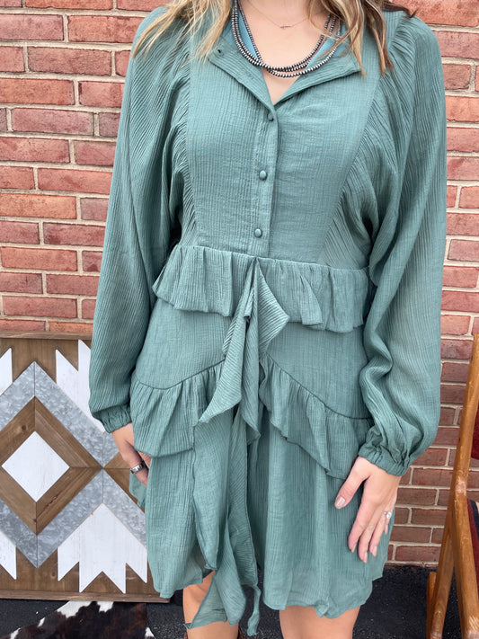 Maize Tiered Ruffle Mini Dress // Sage
