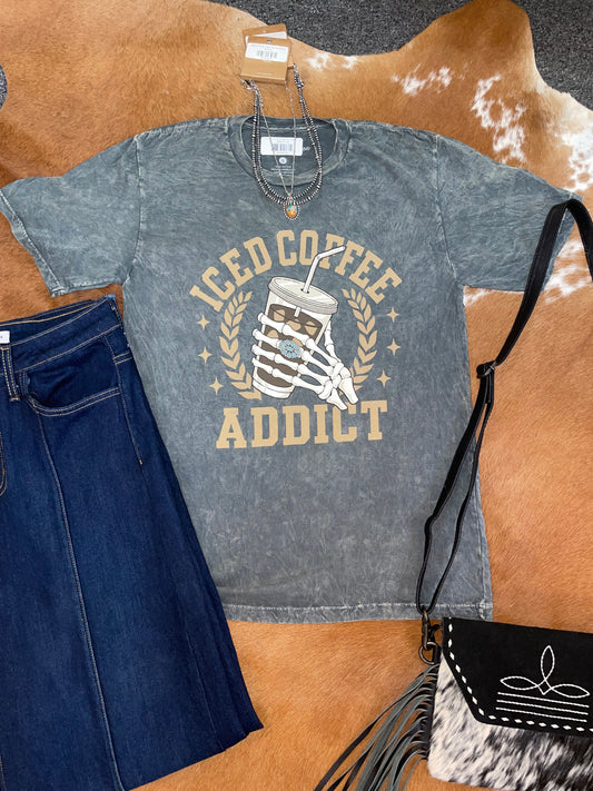 Iced Coffee Addict Mineral Wash Graphic Tee