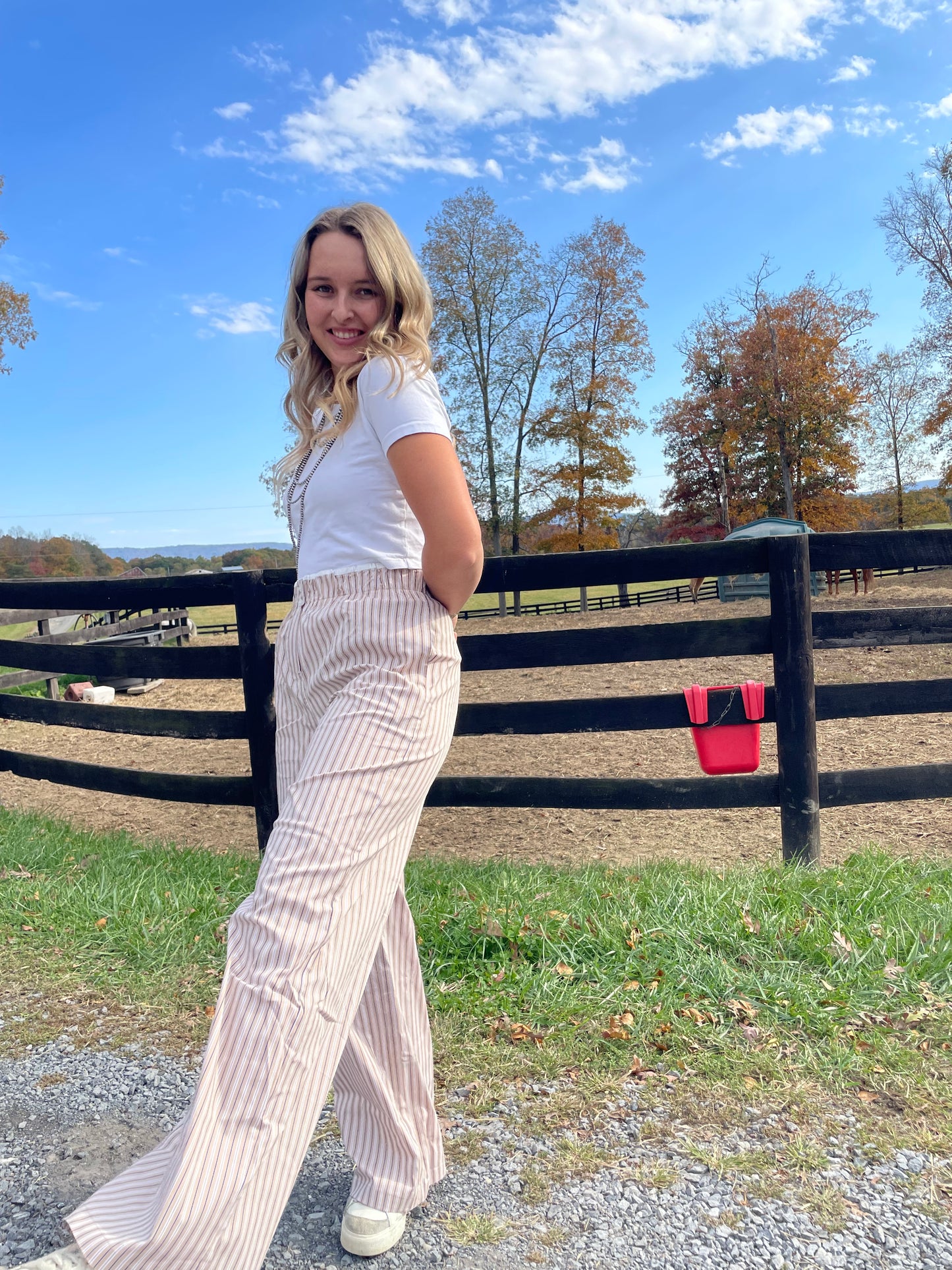 Pinstriped Pants with Elastic Waist