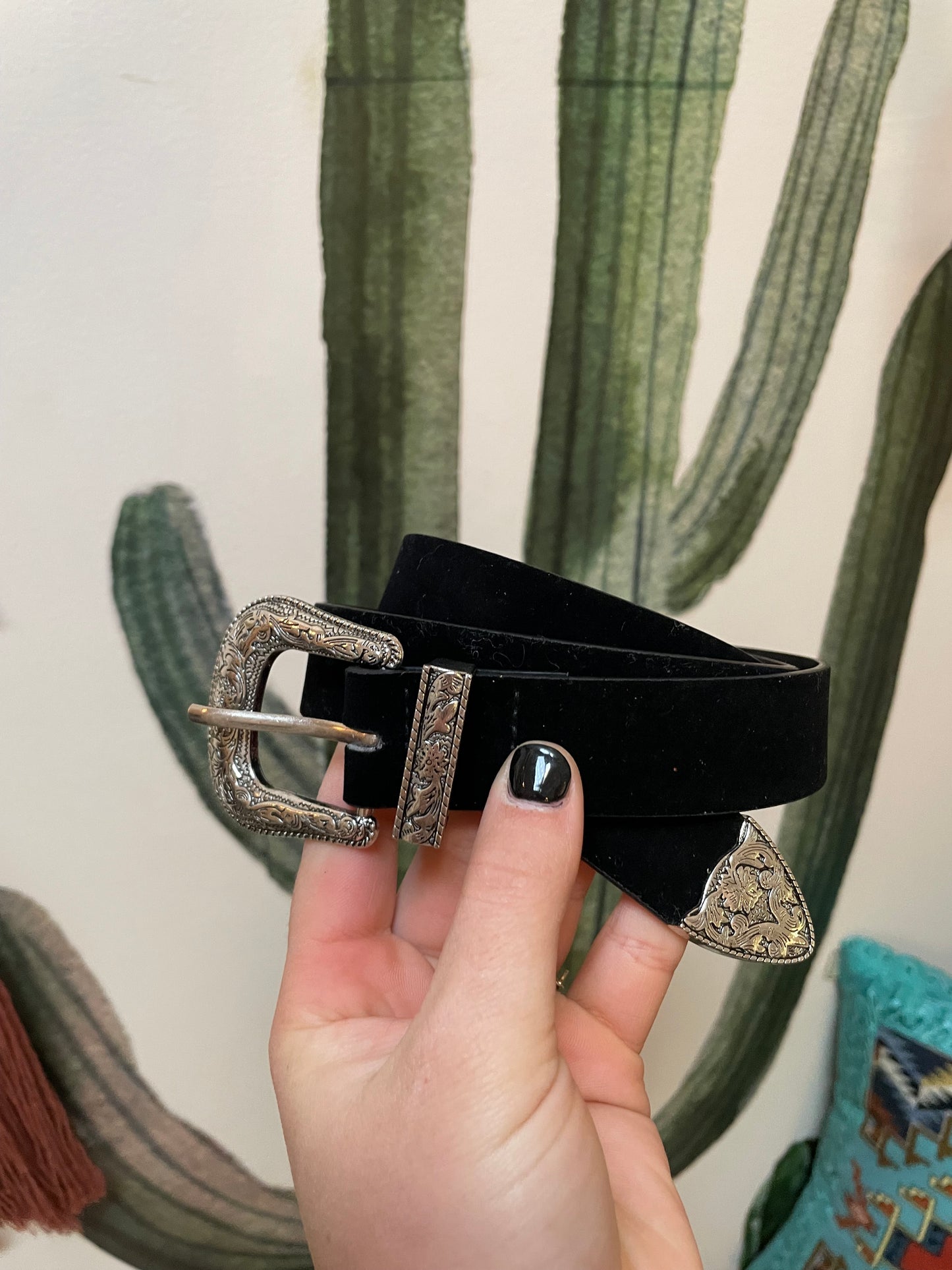 Faux Suede Skinny Western Belt