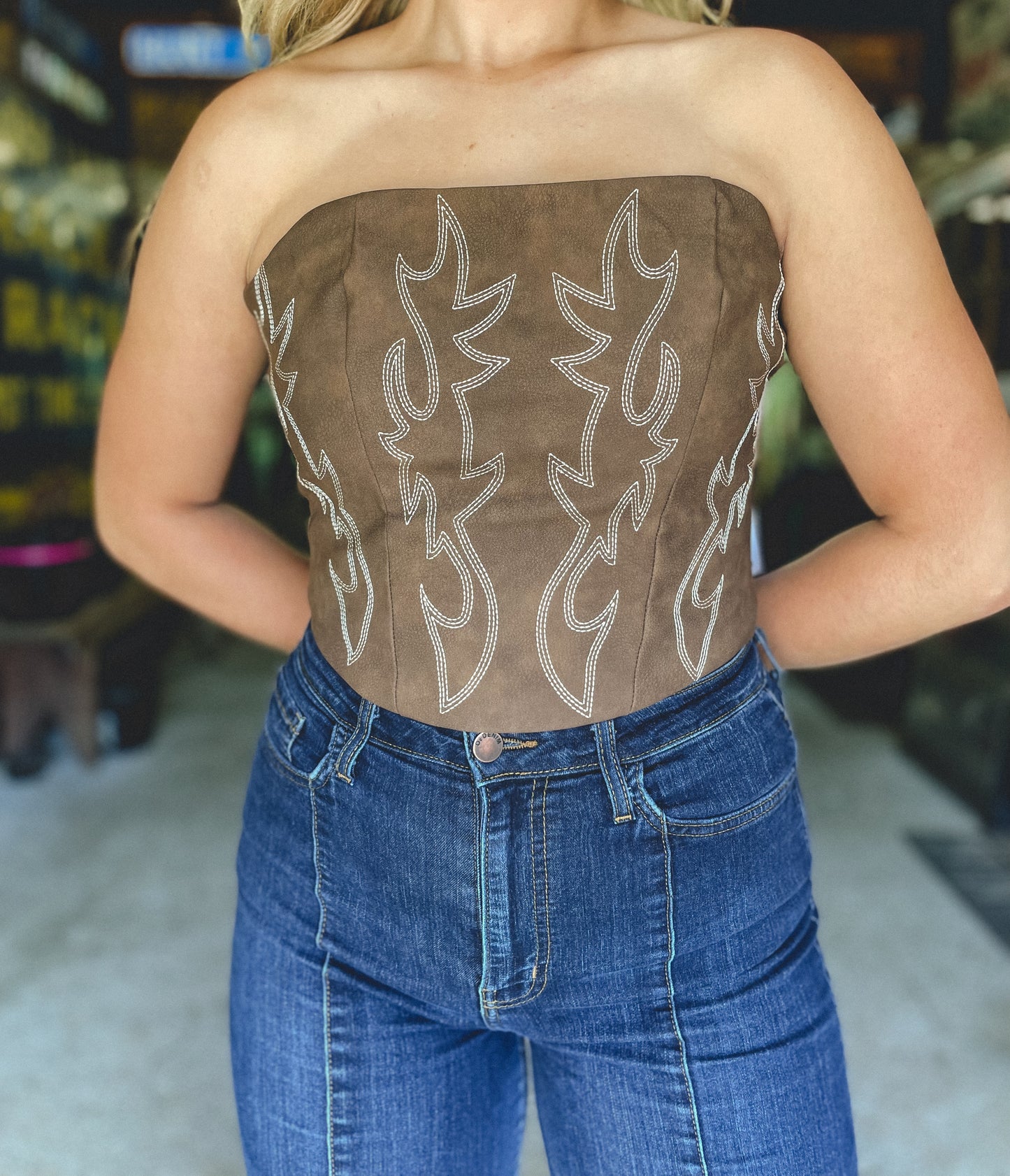 Arizona Boot Stitch Corset Top in Brown