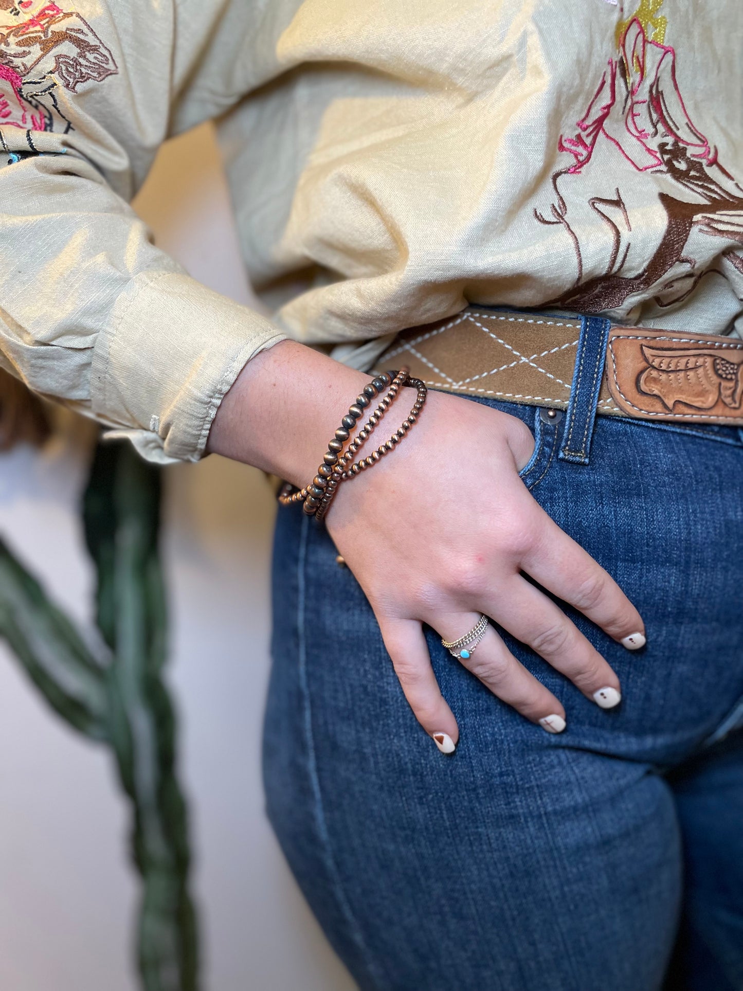 Copper Three Strand Navajo Pearl Bracelet