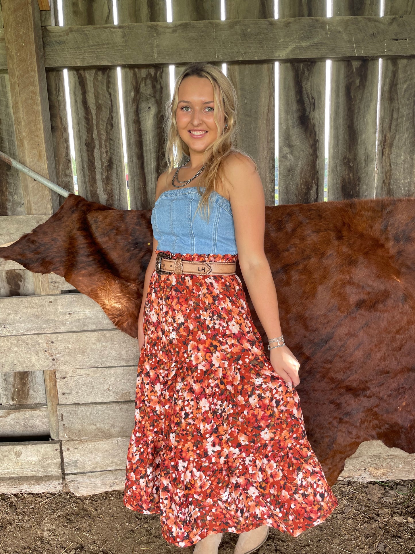 Autumn Blooms Smocked Waist Skirt